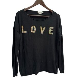 Molly Bracken Black Crew Neck Long Sleeve Sweater with/ LOVE graphic SizeM/L